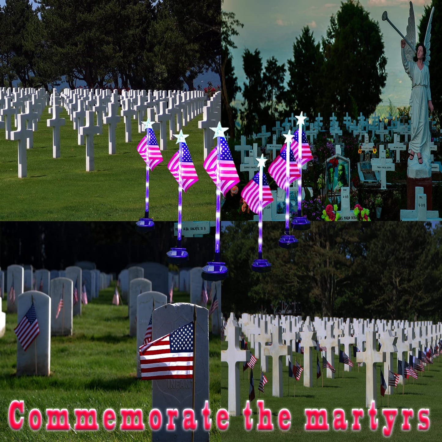 Kaitesla 4PCS Christmas American Flag Solar Patriotic Lawn Lights, Garden Stake LED Landscape Pathway Lights for Independence Day Memorial Day