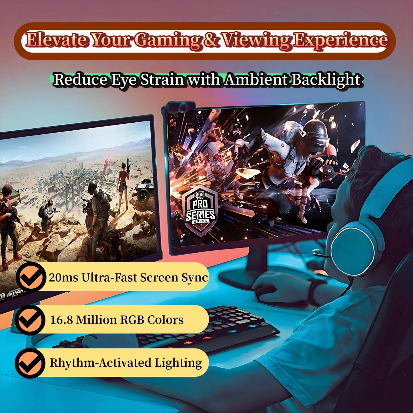 wacuaao 27 Inch Monitor Backlight - Immersive LED Strip with Screen Mirror Sync - PC and Mac Software Control - Gaming Setup Desktop Lights - 16M