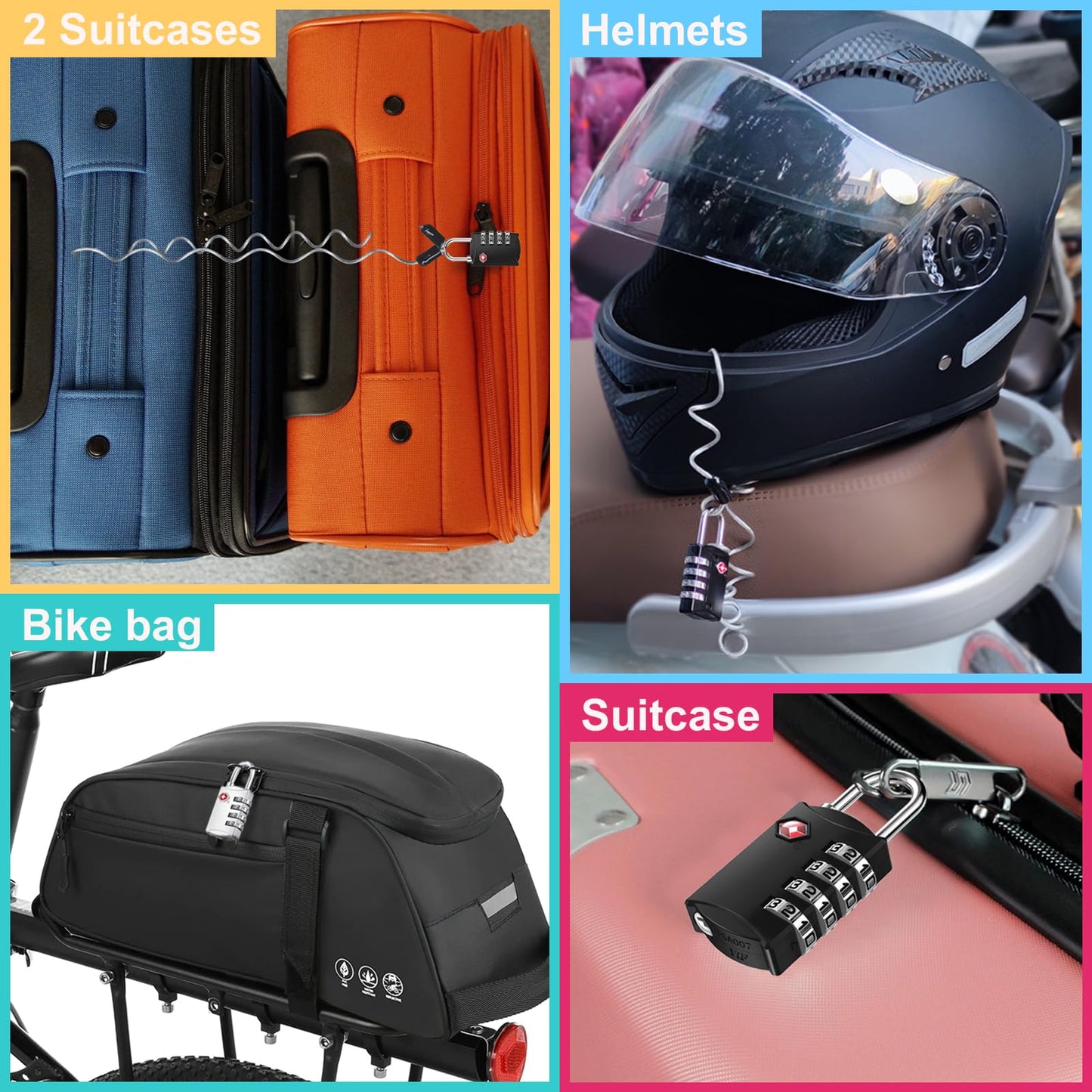 ZHEGE TSA Approved Luggage Lock – 4 Digit Combination Travel Padlock with 80cm Flexible Cable for Suitcases & Backpacks