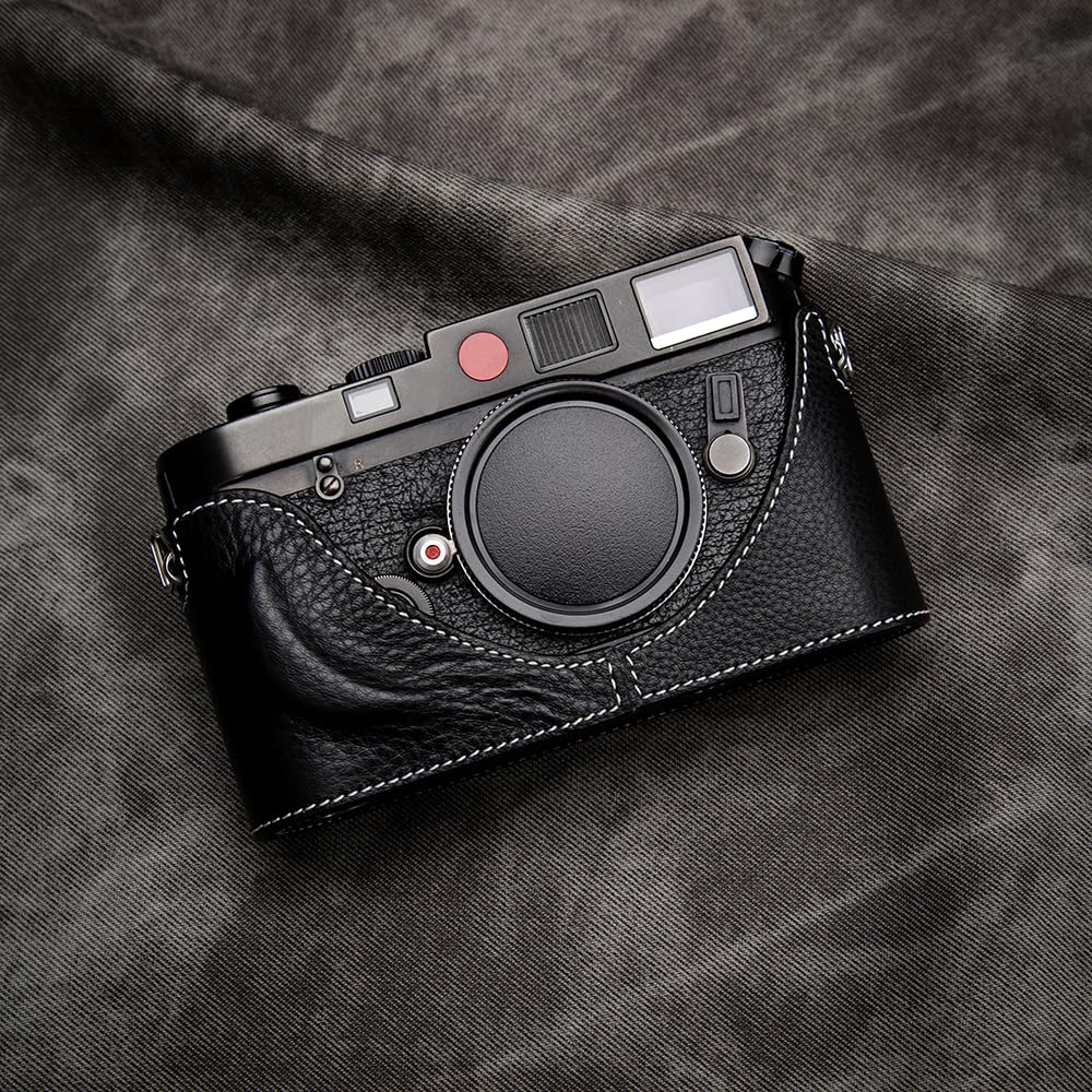 DBZZ Vintage Leather Camera Case, Half-Wrap Genuine Leather Hand Grip Design Camera Protector For LEICA M6/MP/M1/M2/M3/M4/MDa (Black-white line)