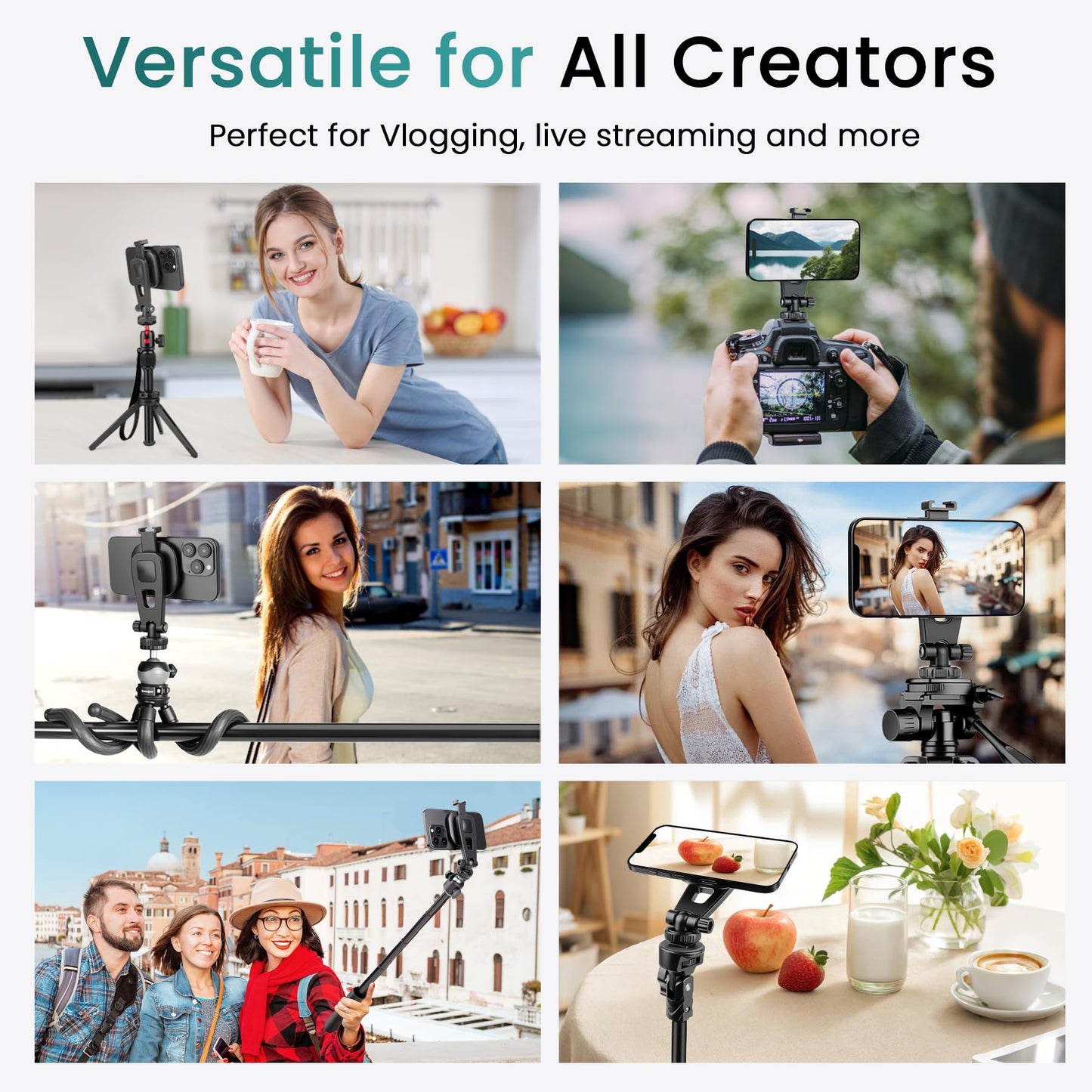 Victiv Magnetic Phone Tripod Mount with Cold Shoe, Adjustable iPhone Tripod Holder Adapter with 1/4” Screw, Camera Phone Mount for iPhone, Camera