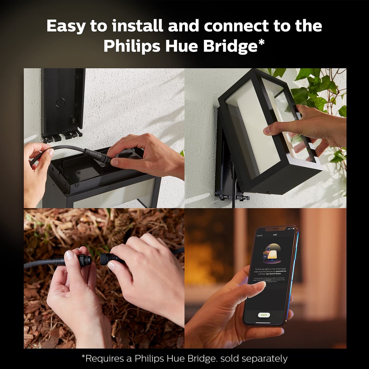 Philips Hue Impress Outdoor Smart Wall Light, Black - 16W, White and Color Ambiance LED Light - 1 Pack - Requires Hue Bridge and Outdoor Power Supply