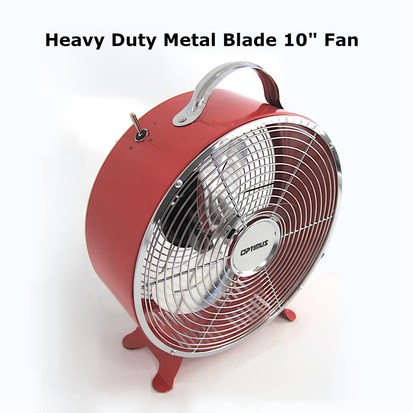Optimus F-6310RD F-6310 2-Speed 50-Watt 10-In. Portable Retro Drum Fan (Red)