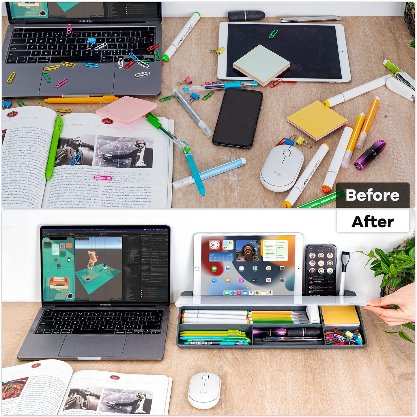 Varhomax Glass Desk Whiteboard with Storage, Desk Buddy to-do List Memo Desktop Dry Erase White Board Keyboard Stand for Home Office and School