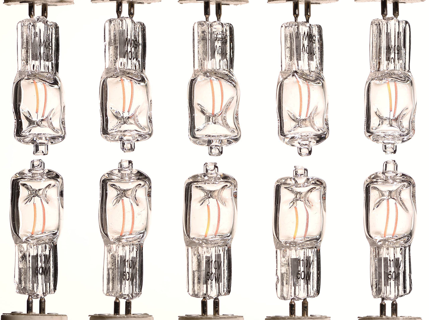TVaromatics 50W 110V JCD T4 Clear Halogen G5.3 Bipin C2V Filament Pack of 10 Bulbs for Aroma Lamps Oil Warmers
