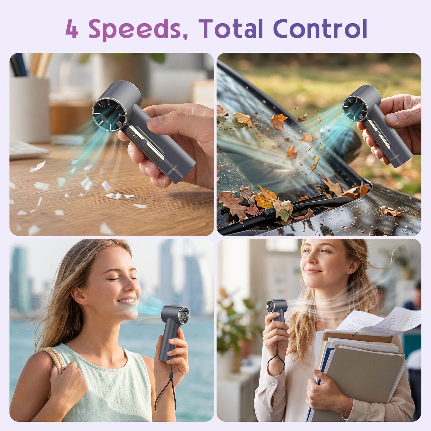 K-RUNMAN Mini Handheld Fan, 4 Gear Wind, Battery Operated, Up to 18 Working Hours,LED Display, Pocket Design for Outdoor