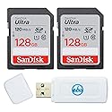 SanDisk Ultra 128GB SDXC Card (2 Pack) Works with Olympus Mirrorless Camera OM System OM-1 (SDSDUN4-128G-GN6IN) U1 C10 Full HD Bundle with (1)