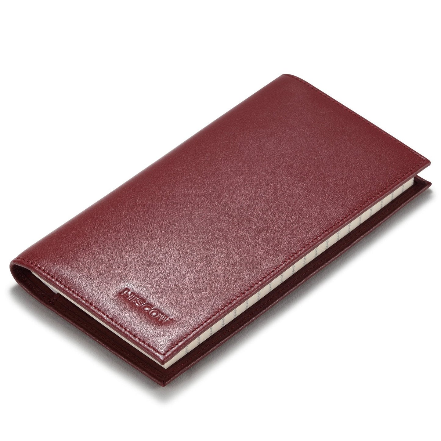 HISCOW Leather Checkbook Cover for Women & Men - Italian Calfskin (Wine Red)