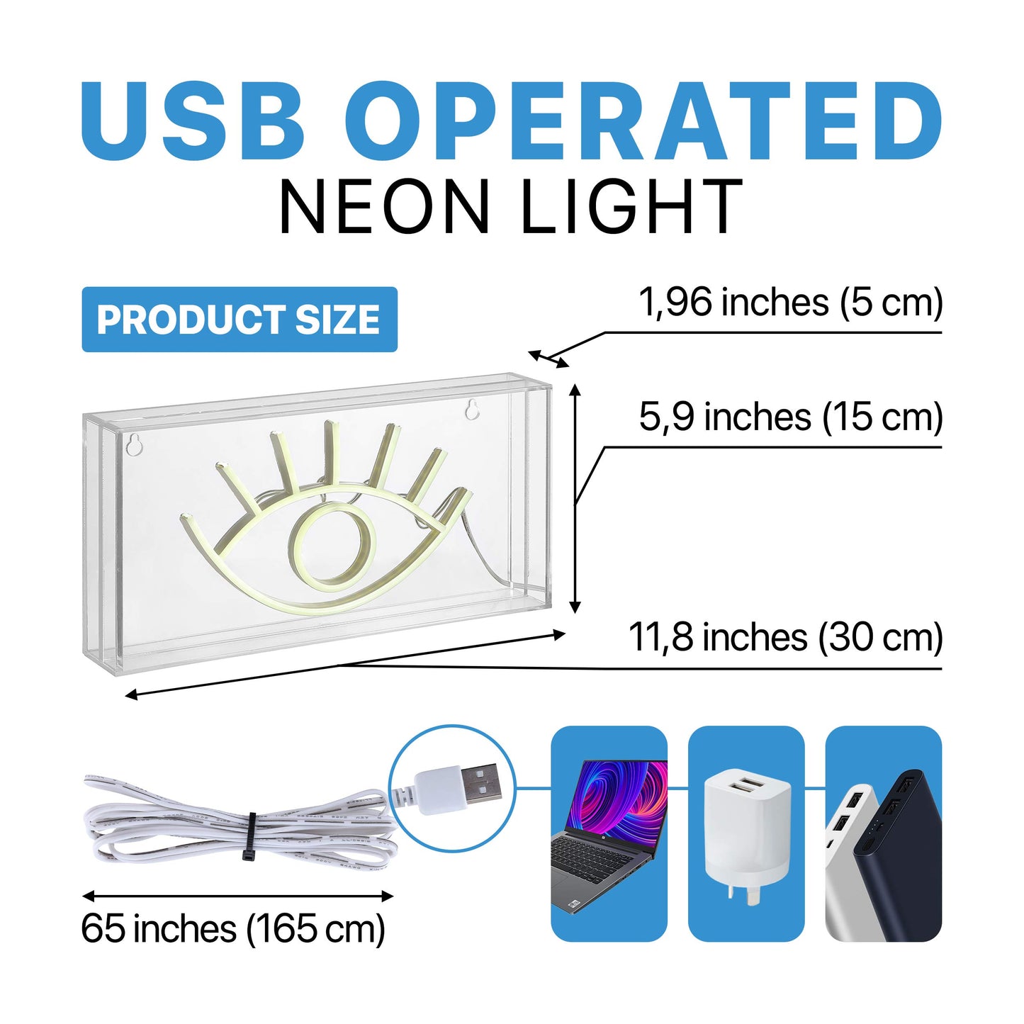 JONATHAN Y 11.8" x 5.9" Yellow Eye Contemporary Glam LED Neon Light, USB Operated Acrylic Box Sign for Desktop or Wall Hanging, Modern Boho Decor
