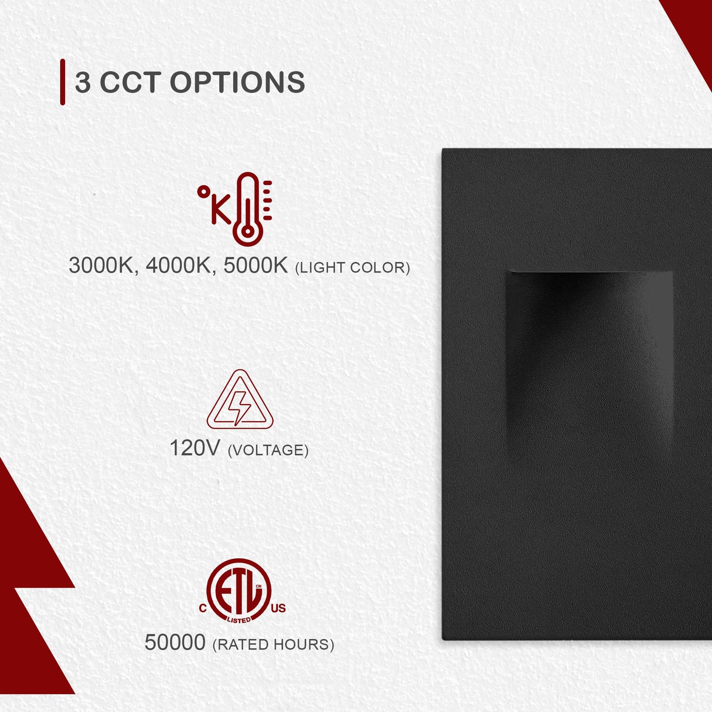 Ciata LED Stair Lights - 3 CCT Options (3000K/4000K/5000K) | 3 Watt Step Lights for Indoor and Outdoor Stairs | Ideal for Home Theater and Outdoor