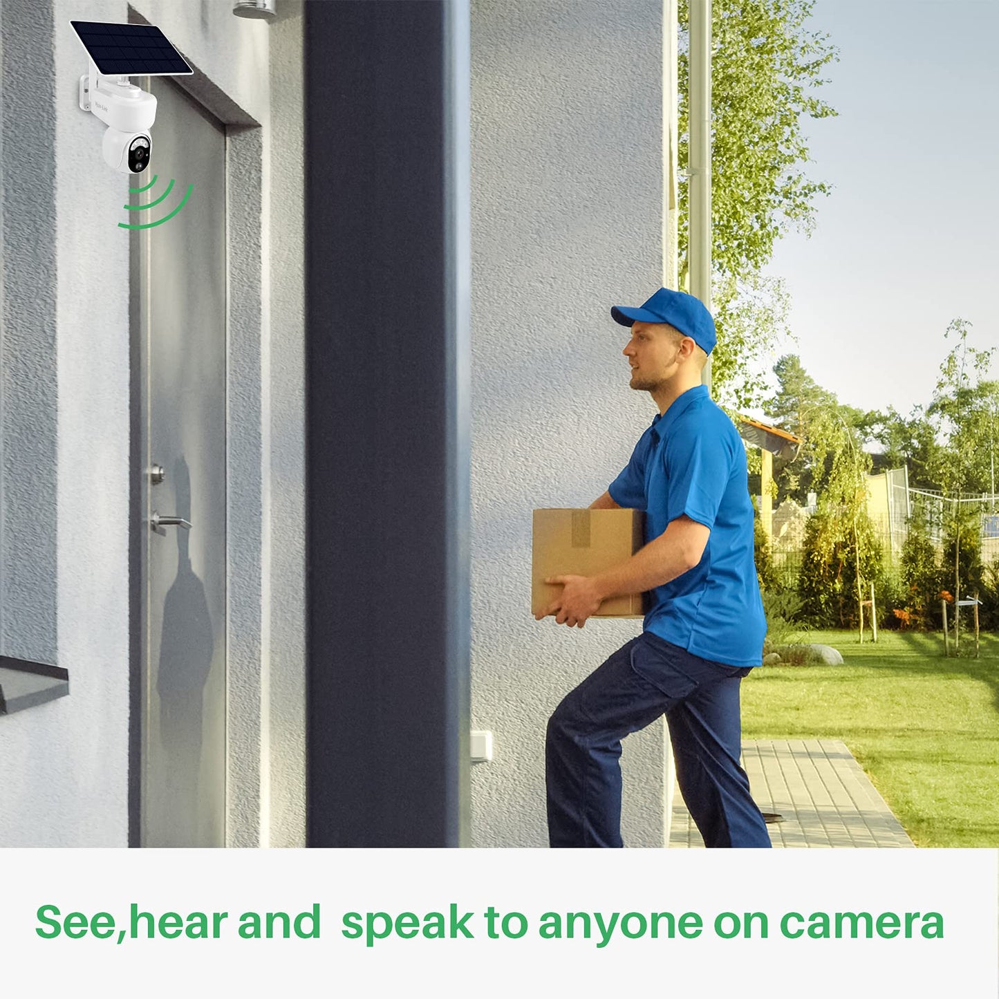Vyze-Link Solar Security Camera Outdoor WiFi Wireless, Built-in Battery Powered, No Wire Needed, w/ 4 Spotlights, PIR Motion Detection, 2MP HD Video