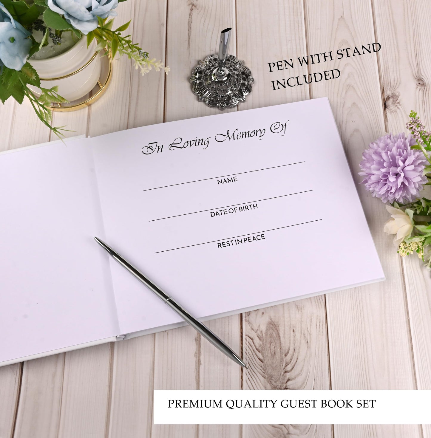 Customoffi Funeral Guest Book Set for Memorial Service - Complete Celebration of Life Guest Book Set with Memory Cards, Pen & Keepsake Box for Funeral