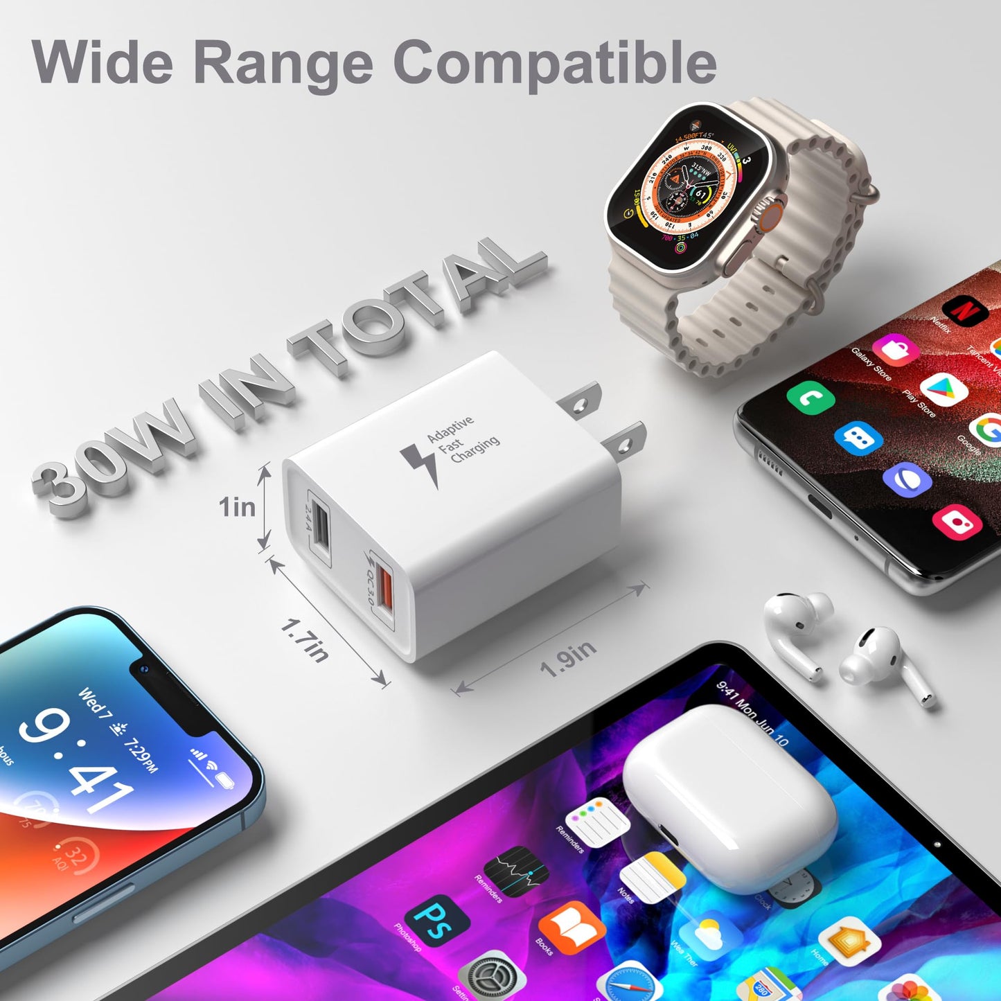 Dual USB Wall Charger 30W, Costyle Quick Fast Charger 3.0 Power Adapter & 5V 2.4A USB Charger Block Plug Compatible Galaxy S23 S22 S21 S20 S10,Note 10