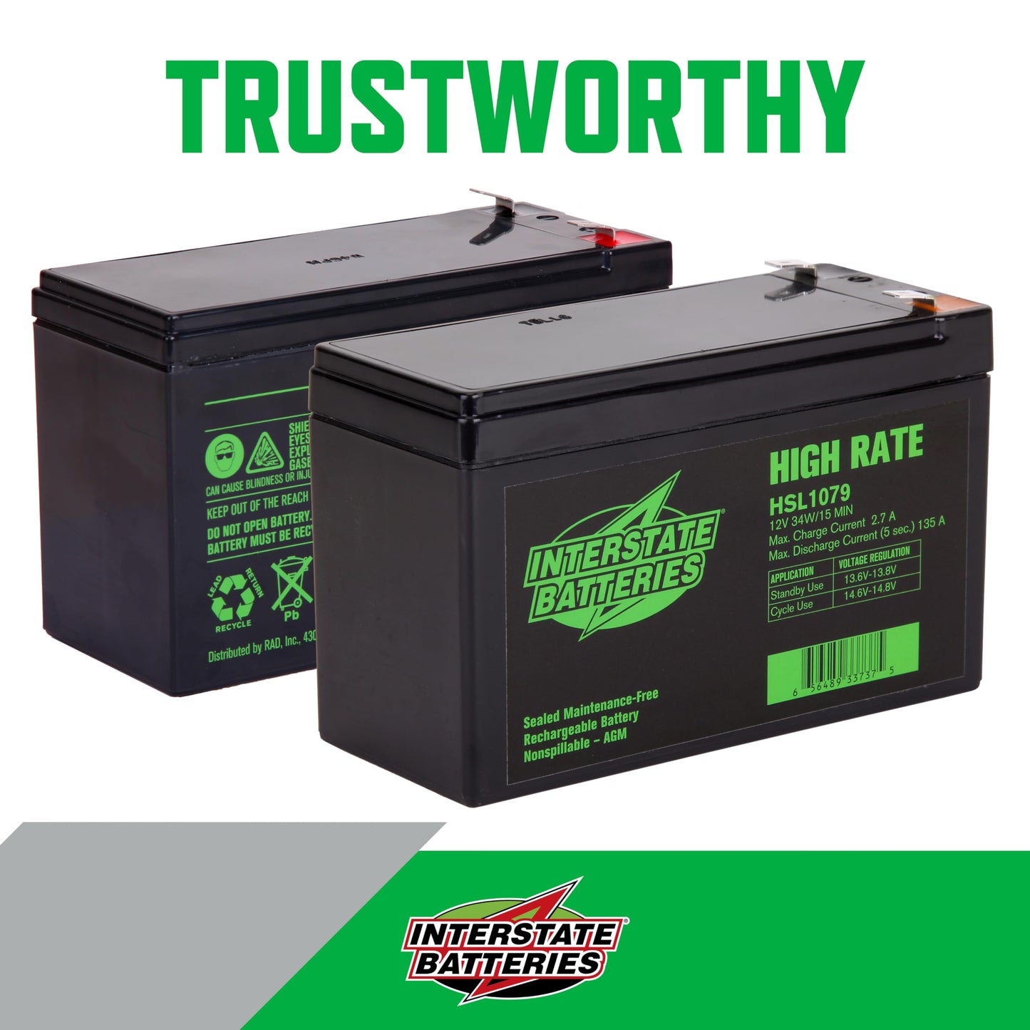 Interstate Batteries 12V 9Ah High Rate Battery (F2 Terminal) SLA AGM VRLA Rechargeable Replacement for APC Smart-UPS, UPS Back Up Systems, Security…