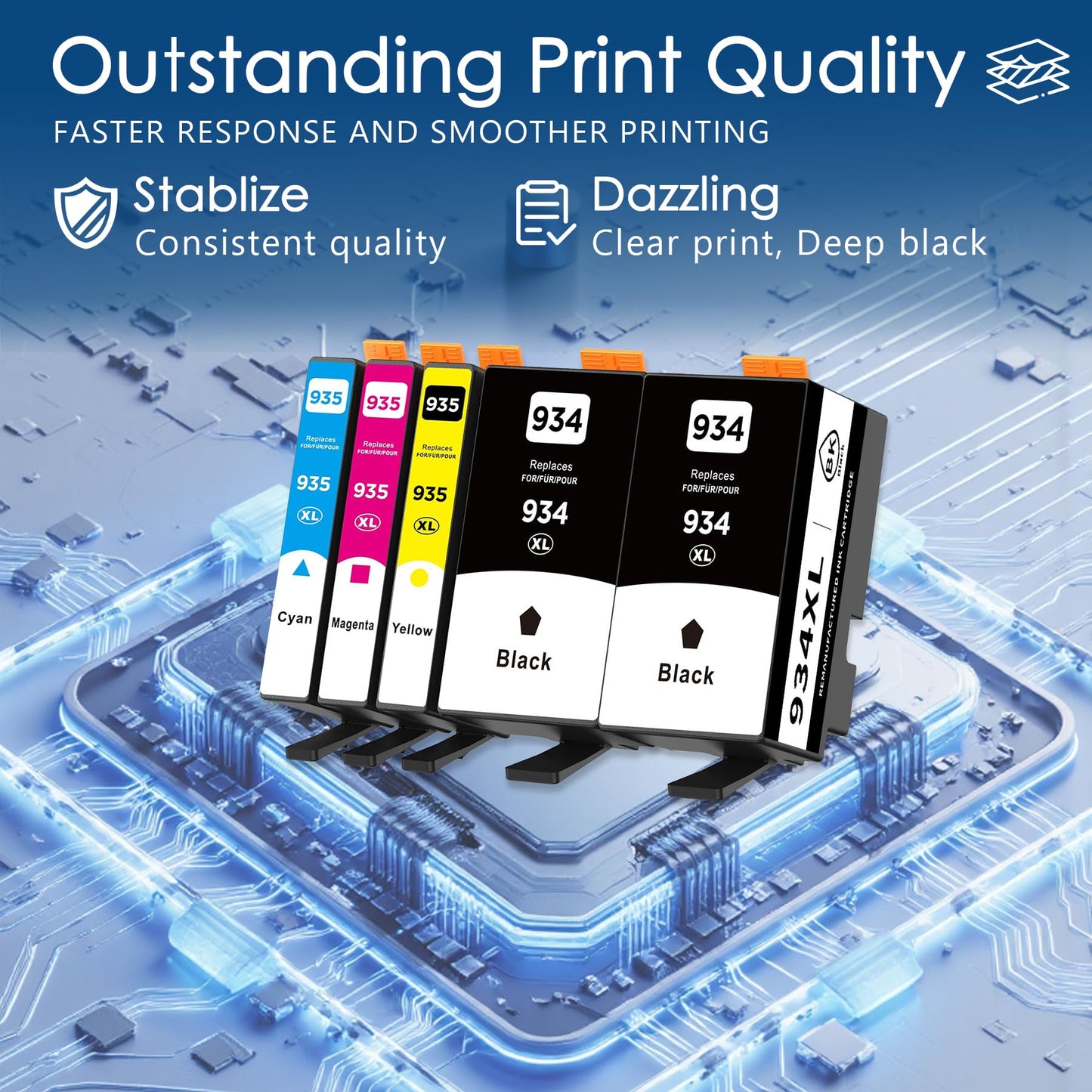 934XL/935XL Ink Cartridge 5-Pack Replacement for HP 934 and 935 Combo Pack Compatible with HP Officejet Pro 6230 6830 6835 Officejet 6800 6812 6815