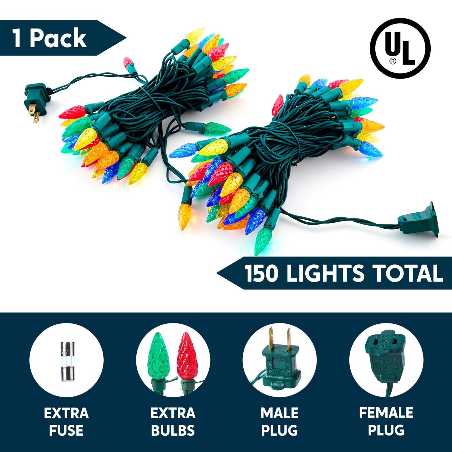 Joiedomi C6 LED Christmas String Lights,150 Count Strawberry Christmas Trees Lights, 50.6FT Connectable Multicolor for Indoor Outdoor Holiday Party