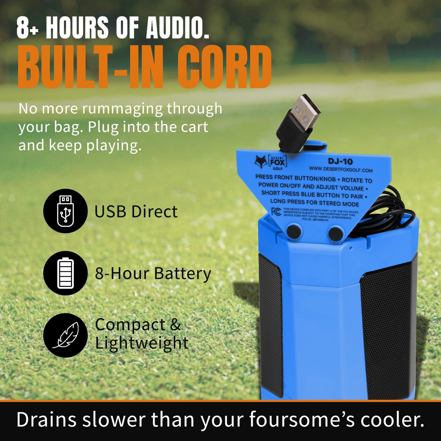 DESERT FOX GOLF DJ-10 Golf Cart Bluetooth Speaker - Wireless Magnetic Golf Speaker with Secure Mount - Loud, Weatherproof Sound with Retro Volume Knob