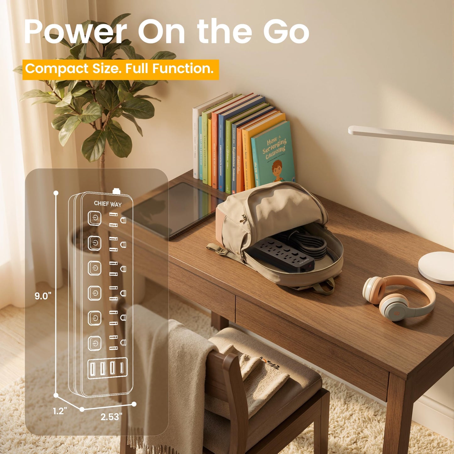 Wall Outlet Extender, 6Ft Power Strip with Individual Switches, 6 Outlets & 4 USB Ports (1 USB-C), Extension Cord with Multiple Outlets, Cruise