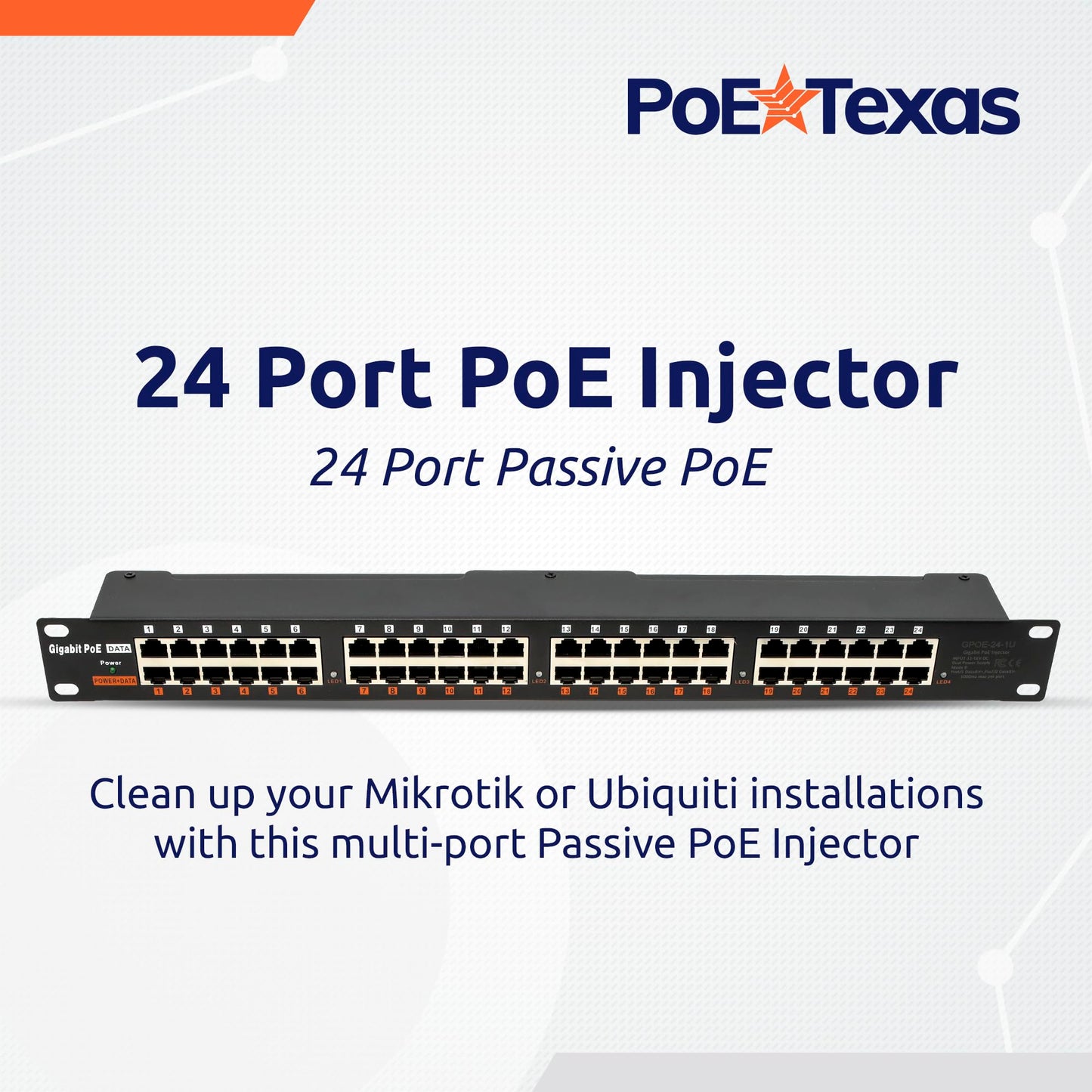PoE Texas 24 Port PoE Injector - Multi-Port PoE Gigabit Rack Mount Midspan for IP Cameras, WiFi AP, Add Power Over Ethernet to Non-PoE Switch or