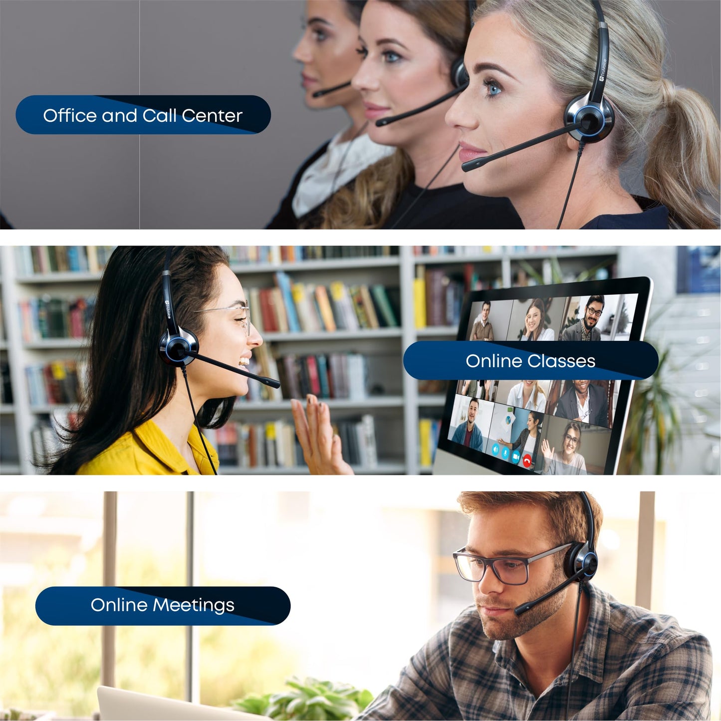TruVoice HD500 Headset with Noise Cancelling Microphone for Office/Call Center - Compatible with Avaya 1608 1616 9601 9608 9611 9611G 9620 9621 9630