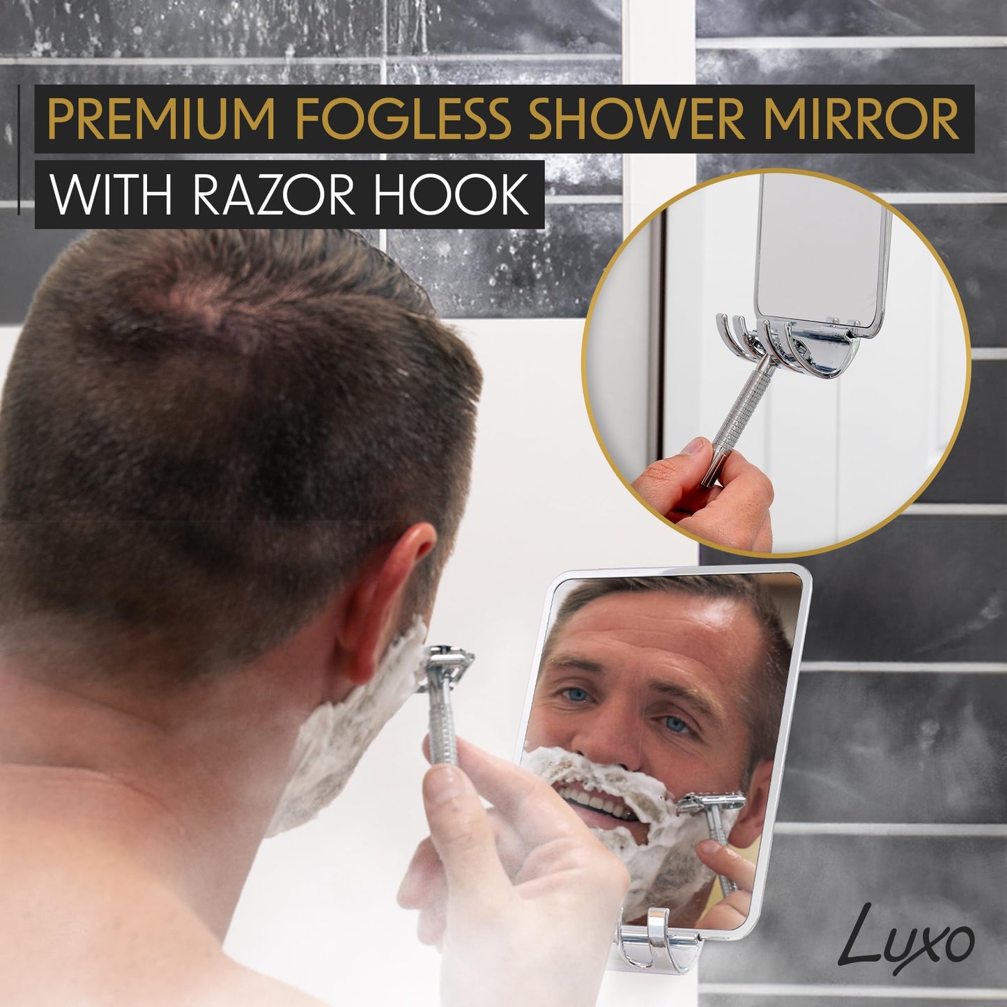 Luxo Fogless Shower Mirror – Shatterproof Mirror with Razor Holder & Suction Cup, Ideal for Shaving in Shower, Removable & Durable