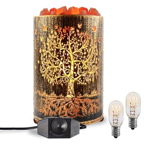 Salt Lamps Night Light, Himalayan Salt Rock Lamp with Dimmer Switch, Tree of Life Salt Basket Lamp, Retro Decor Salt Crystal Desk Light with 15W