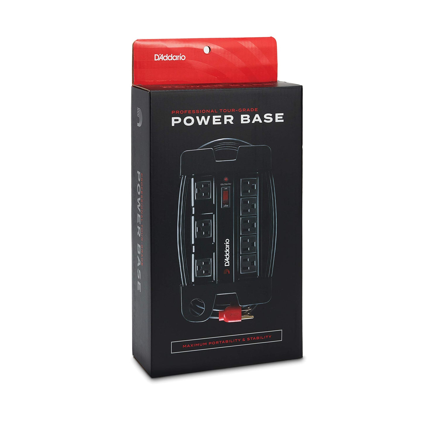 D'Addario Tour-Grade Power Base - Surge Protector Outlet - Surge Protector Power Strip - Stage Power Strip with 6 ft Cable - 5 Standard and 3