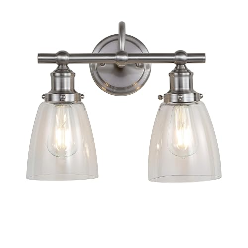 SAFAVIEH SCN4045A Layton Brush Nickel and Clear 2-Light Bathroom (LED Bulbs Included) Sconce