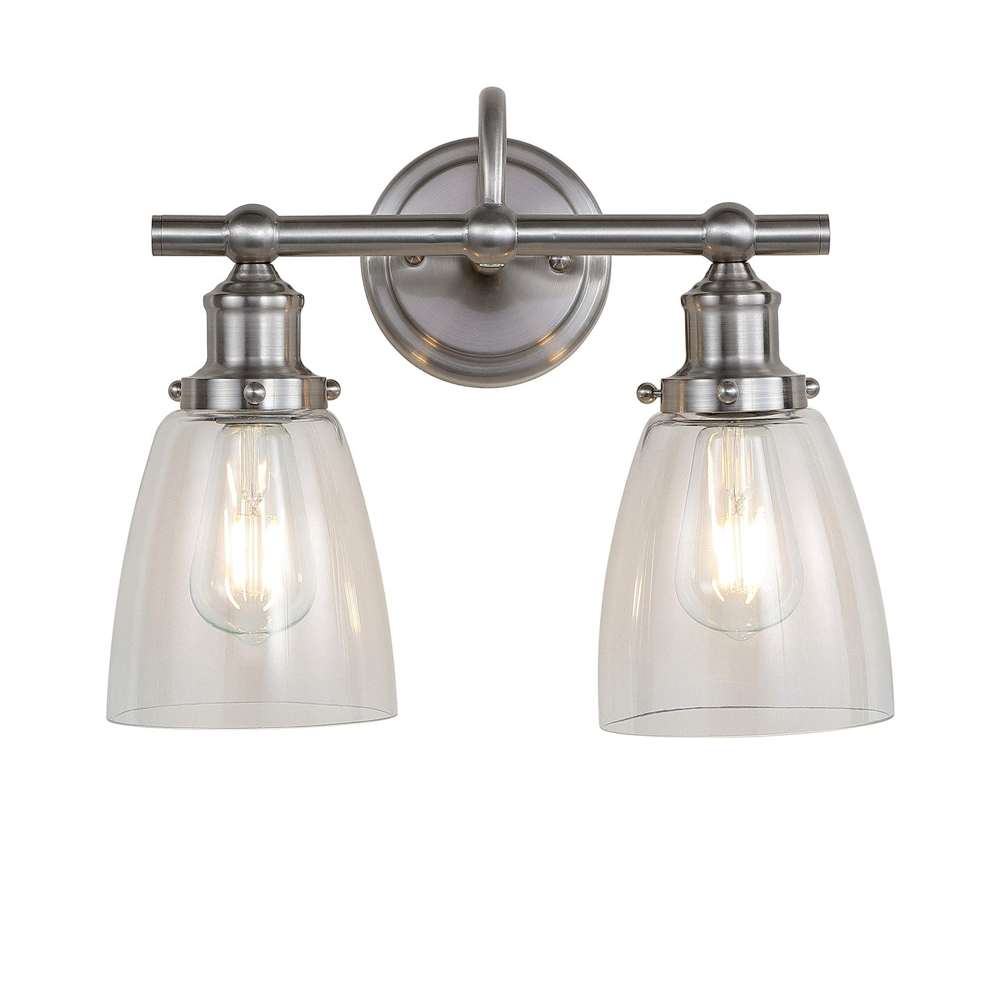 SAFAVIEH SCN4045A Layton Brush Nickel and Clear 2-Light Bathroom (LED Bulbs Included) Sconce