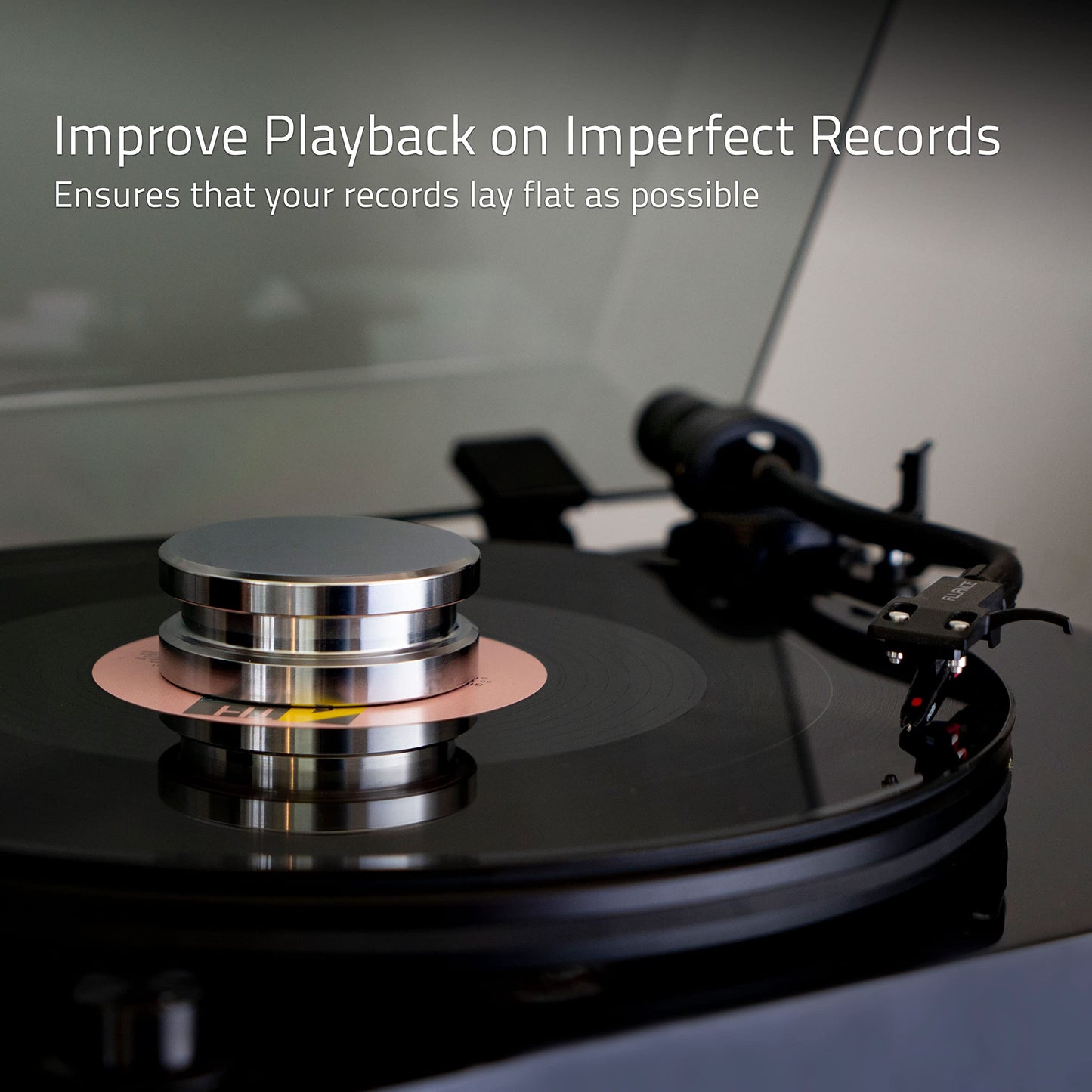 Fluance HiFi Vinyl Record Weight Stabilizer High Mass 760 gram Steel LP Disc Turntable Accessory with Protective Velvet Pad for Vibration Damping