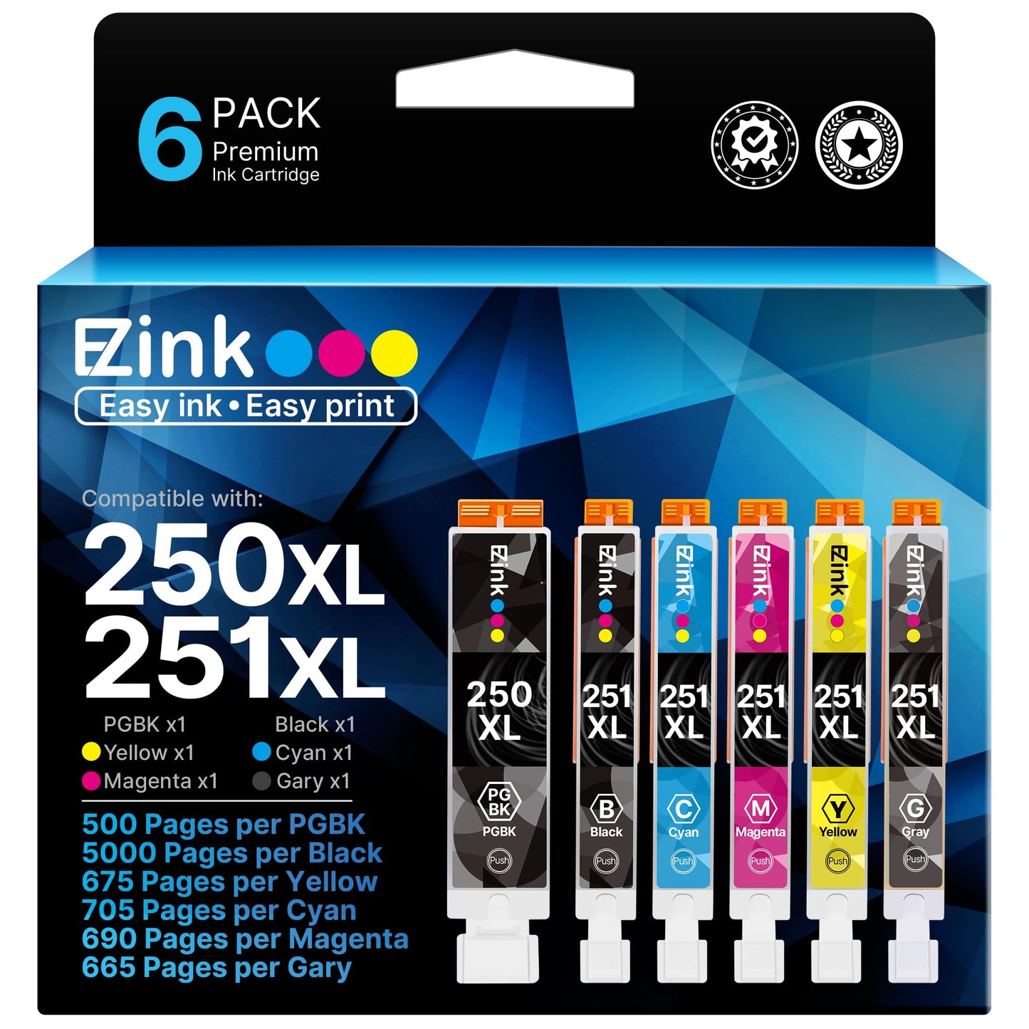250XL 251XL Ink Cartridge for Canon PGI-250XL CLI-251XL for IP8720 (6 Pack)