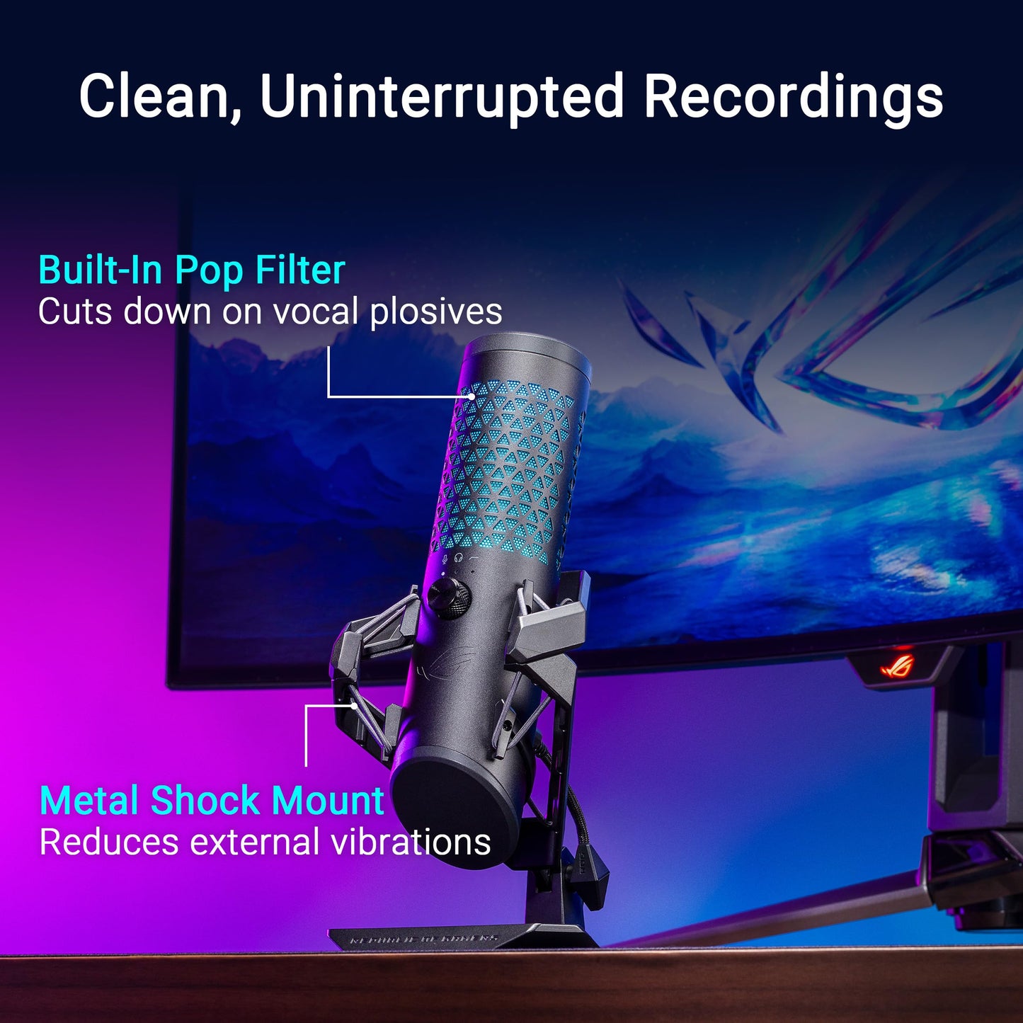 ASUS ROG Carnyx USB Gaming Microphone (25mm Condenser Capsule, 192kHz/24-bit, Cardioid, high-Pass Filter, Built-in pop Filter, Metal Shock Mount