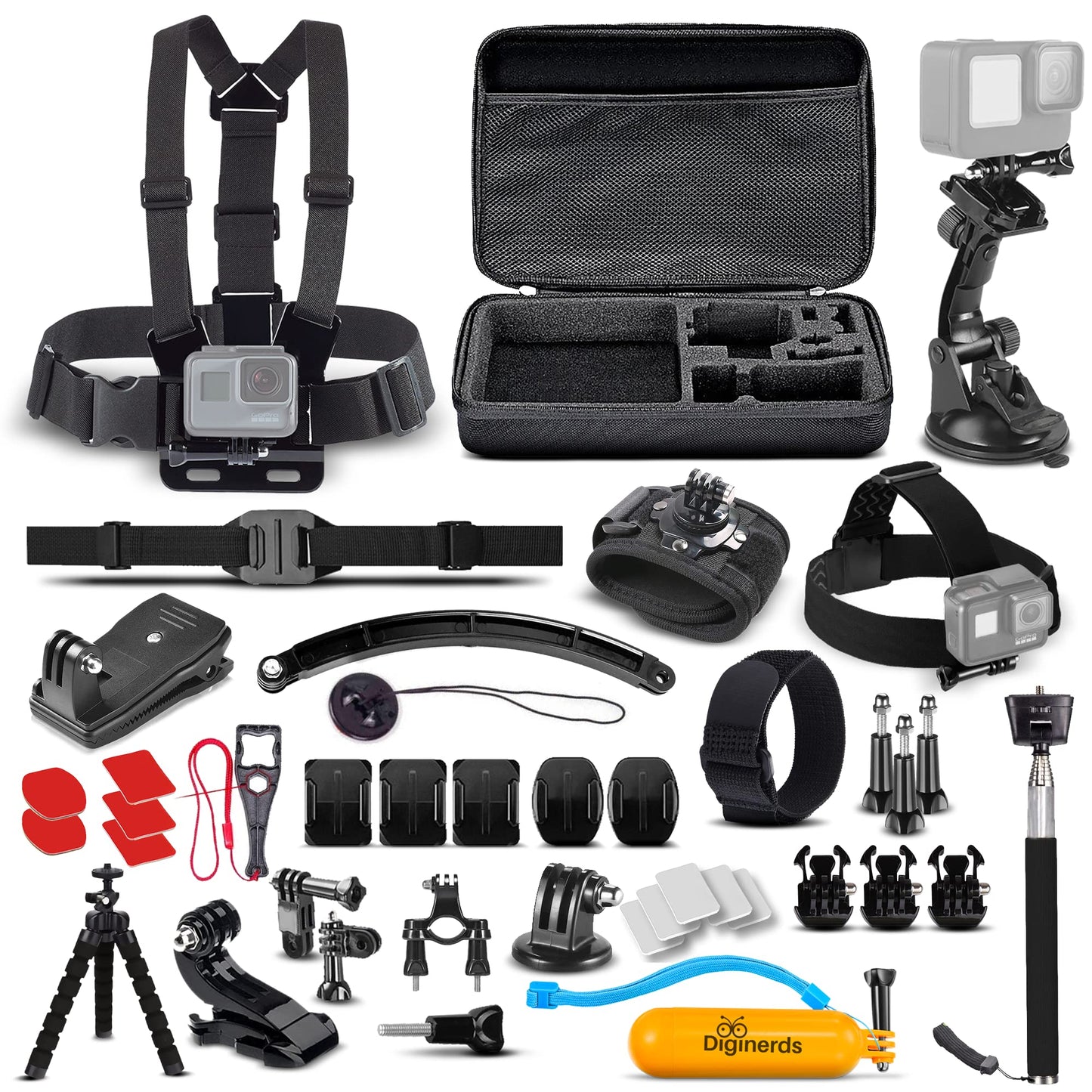 DigiNerds 50-in-1 Action Camera Accessories Kit - Compatible with GoPro Hero 13 to 7, Max, Fusion, Insta360, DJI Osmo, AKASO & More