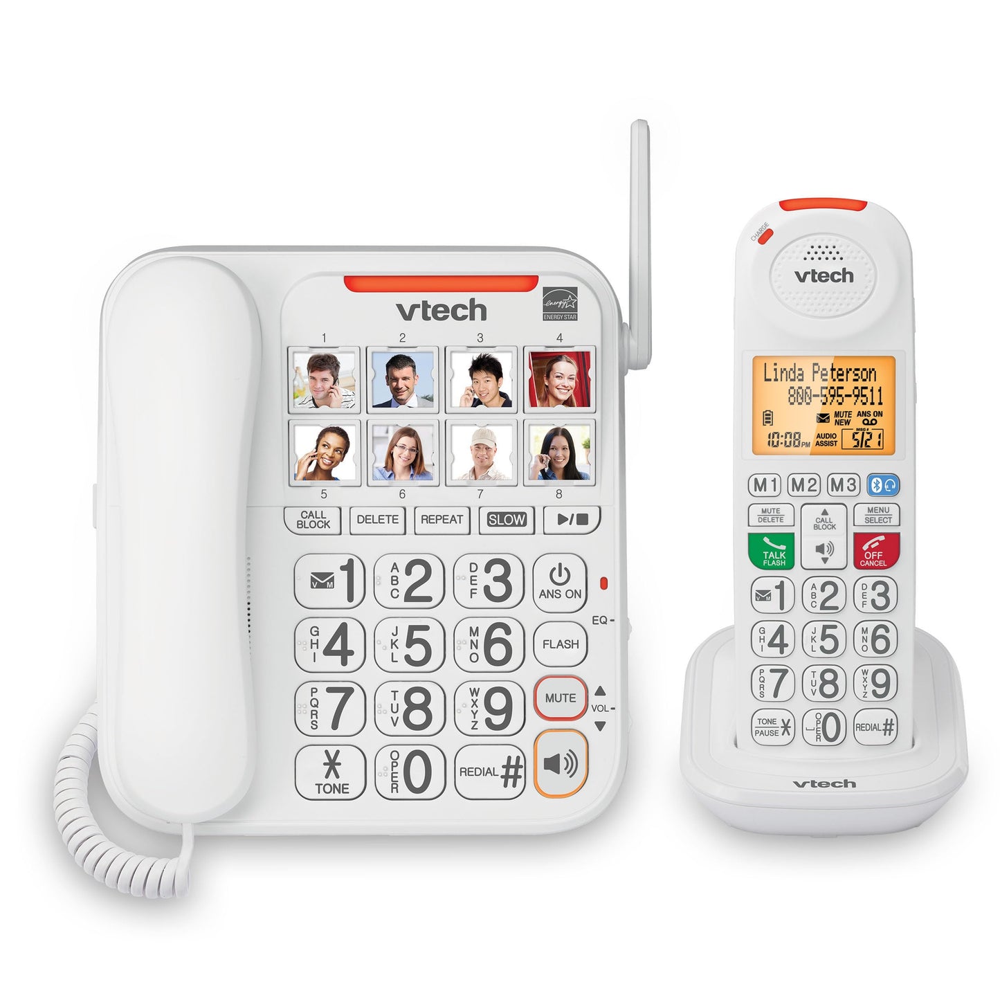 VTech SN5147 Amplified Corded/Cordless Senior Phone with Answering Machine, Big Buttons, 90dB Extra-Loud Visual Ringer, 50dB Audio Assist, Call