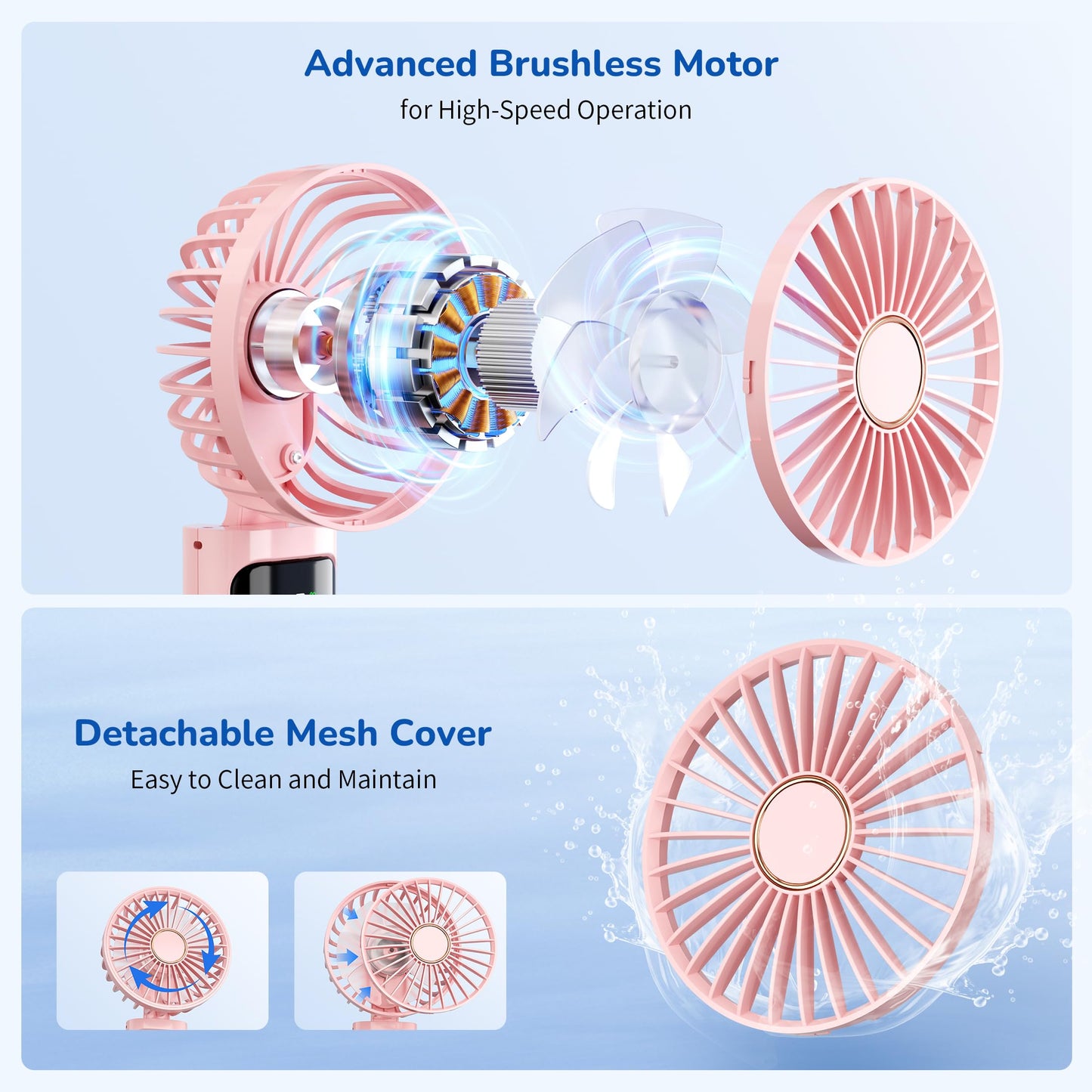 Portable Handheld Mini Fan, USB Rechargeable Fodable Personal Fans, 5 IN 1Cooling Table Fan, 4000mAh, 90 Adjustable, 6 Speed Strong Wind, Travel Fans