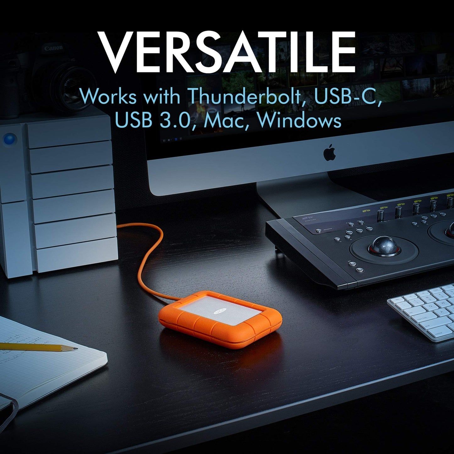 LaCie Rugged Thunderbolt USB-C 2TB External Hard Drive Portable HDD - USB 3.0 compatible, Drop Shock Dust Water Resistant, Mac and PC Computer Desktop