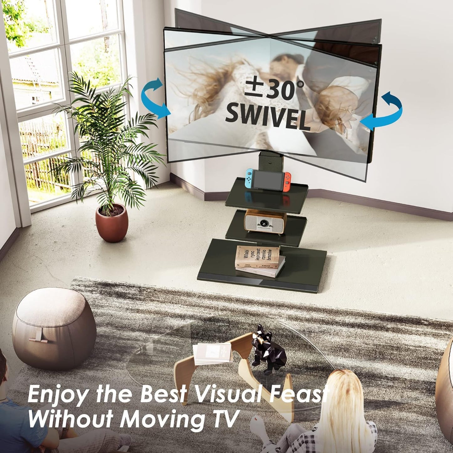 FITUEYES Iron Base Universal Floor TV Stand with Swivel Tilt, TV Mount Stand for 32-75 Inch Screens, Corner TV Stand with Height Adjustable