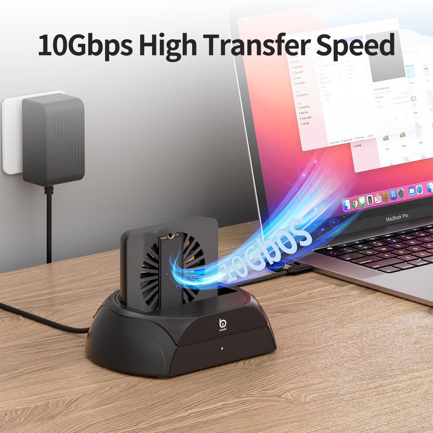 Hard Drive Docking Station, Pcie NVMe Adapter with Cooling Fan Superior Cooling Efficiency, External Hard Drive Reader Compatible with M.2 NVMe/SATA