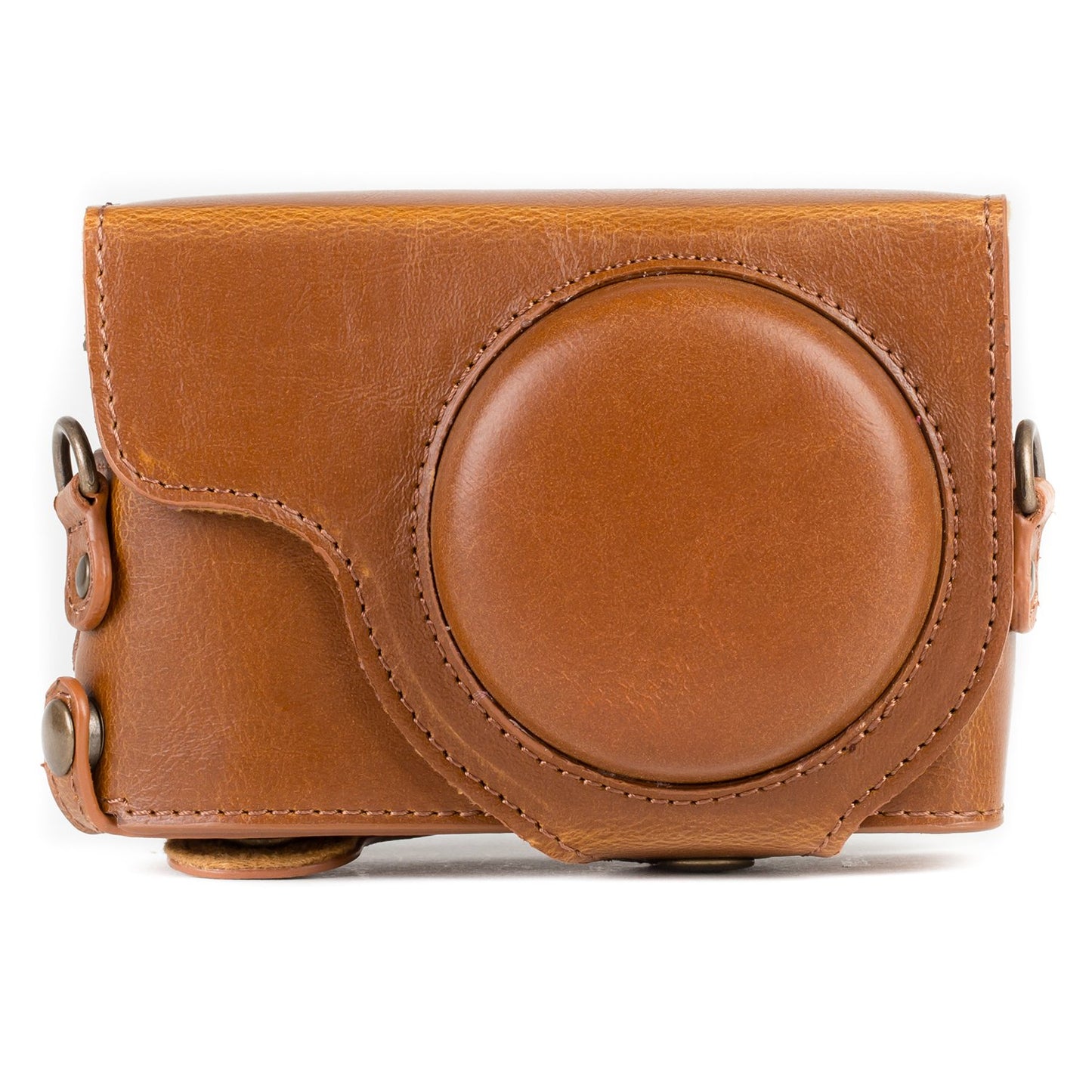 MegaGear MG1260 Ever Ready Leather Camera Case compatible with Panasonic Lumix DC-ZS80, DC-ZS70, DC-TZ95, DC-TZ90 - Light Brown