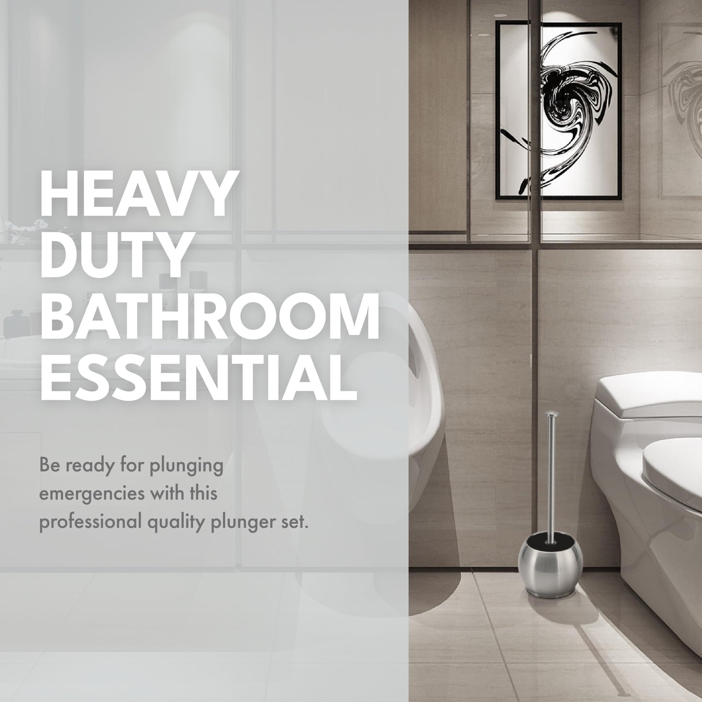 ToiletTree Stainless Steel Toilet Plunger – Heavy Duty with Holder for Bathroom & Cleaning Essentials – 6.5"x6.5"x18.5"