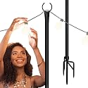 Holiday Styling String Light Poles for Outdoor String Lights - Metal Light Pole w/Hooks for Outdoor String Lighting - Patio Light Accessories Ideal