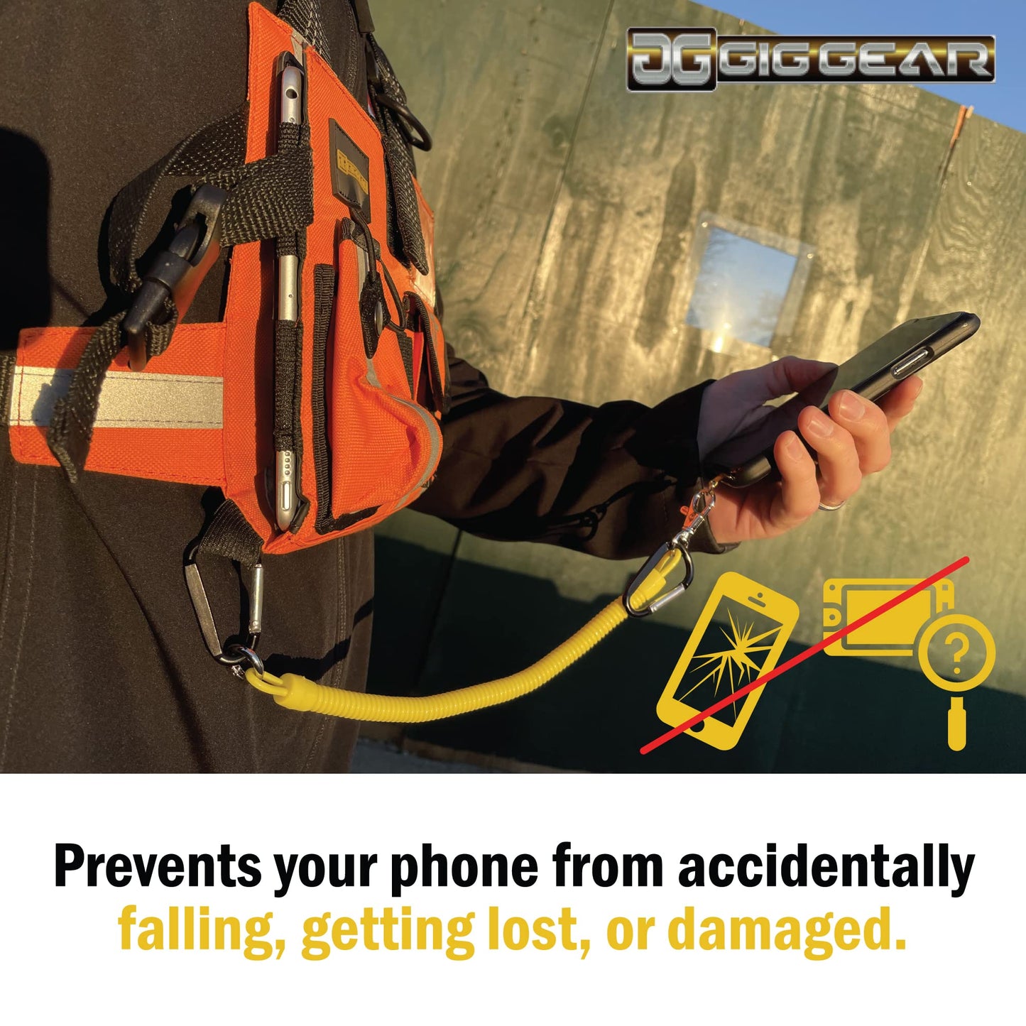 Gig Gear Drop Stop Mobile Phone Tether for Drop Damage and Theft Protection - Universal Phone Lanyard with Carabiners for Secure Vest Attachment