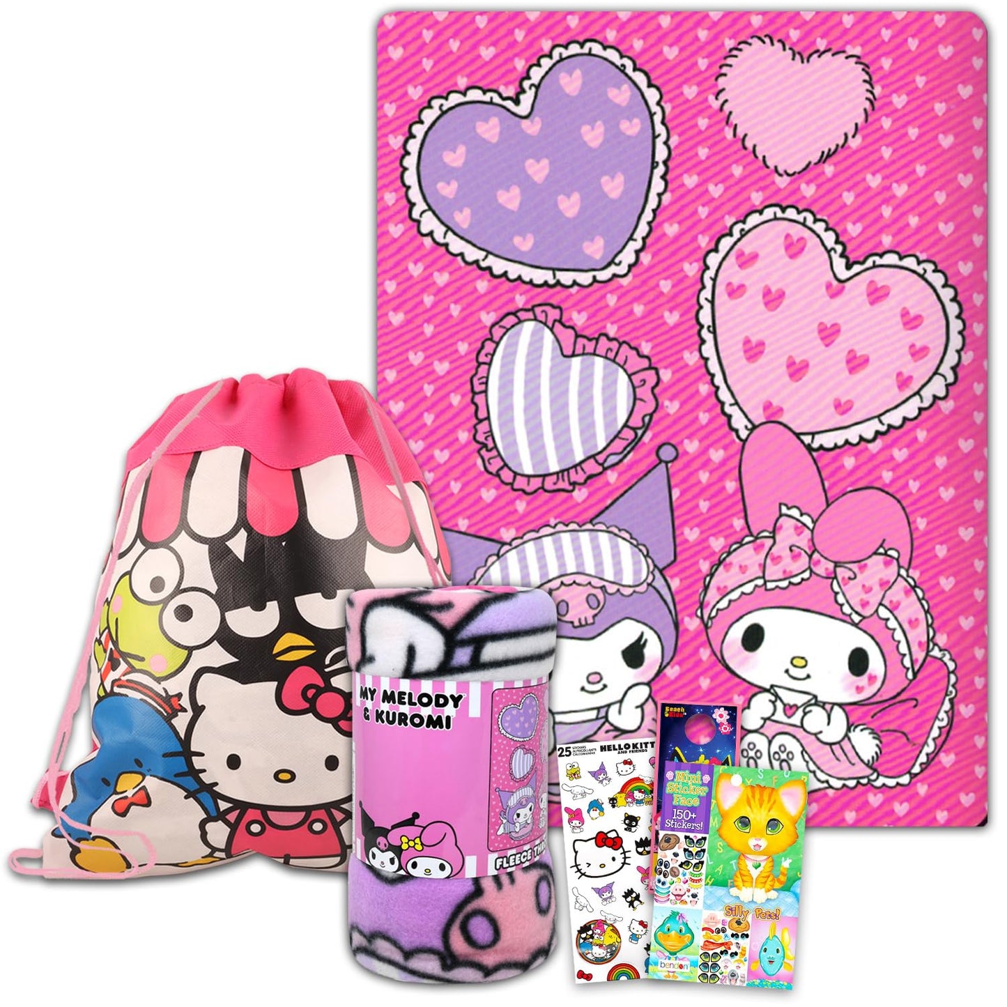 Hello Kitty Fleece Blanket Sleepover Set for Girls - Bundle with 45x60 Inch My Melody Throw Blanket, Hello Kitty and Friends Bag, Stickers and More |…