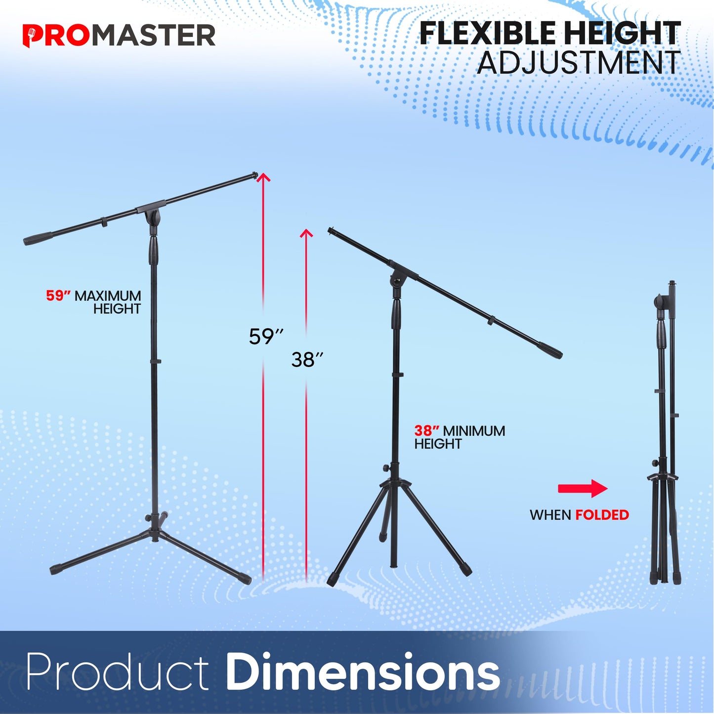 The Promaster Tripod Microphone Stand - Portable and Adjustable with Gooseneck Boom Arm, Lightweight Design for Performance and Studio Use - Black