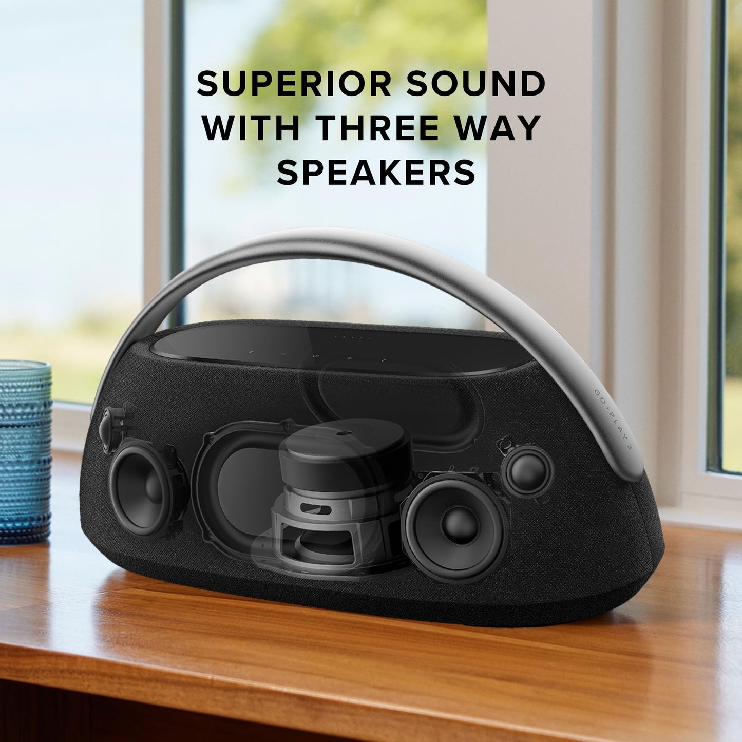 Harman Kardon Go + Play 3 - Portable Bluetooth speaker with superior sound and 8 hours playtime, USB Charging, Auto self tuning, Dual far-field