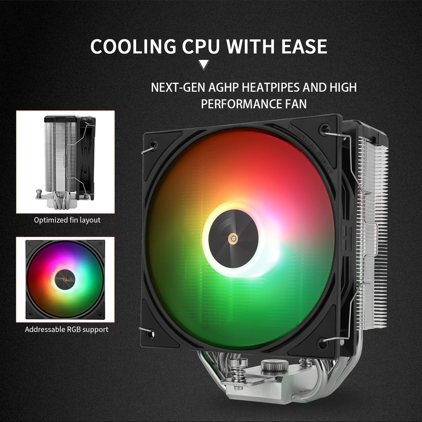 Thermalright Assassin X 120R Digital ARGB Black CPU Cooler, Digital Screen Top Cover, TL-P12-S PWM Quiet Fan CPU Air Cooler, Computer Heatsink