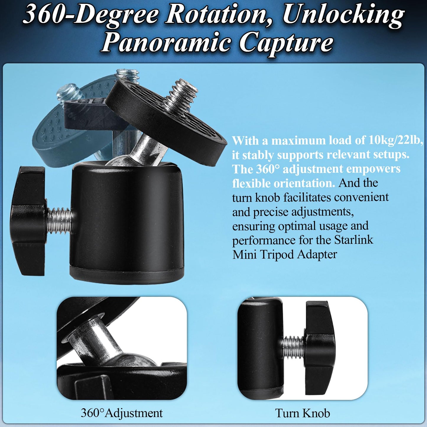 TRSAIM Starlink Mini Tripod Adapter,Premium Aluminum Alloy Mount, 1/4"-20 & 3/8"-16 Threaded, Compatible with Starlink Mini, Supports Tripod, Clamp