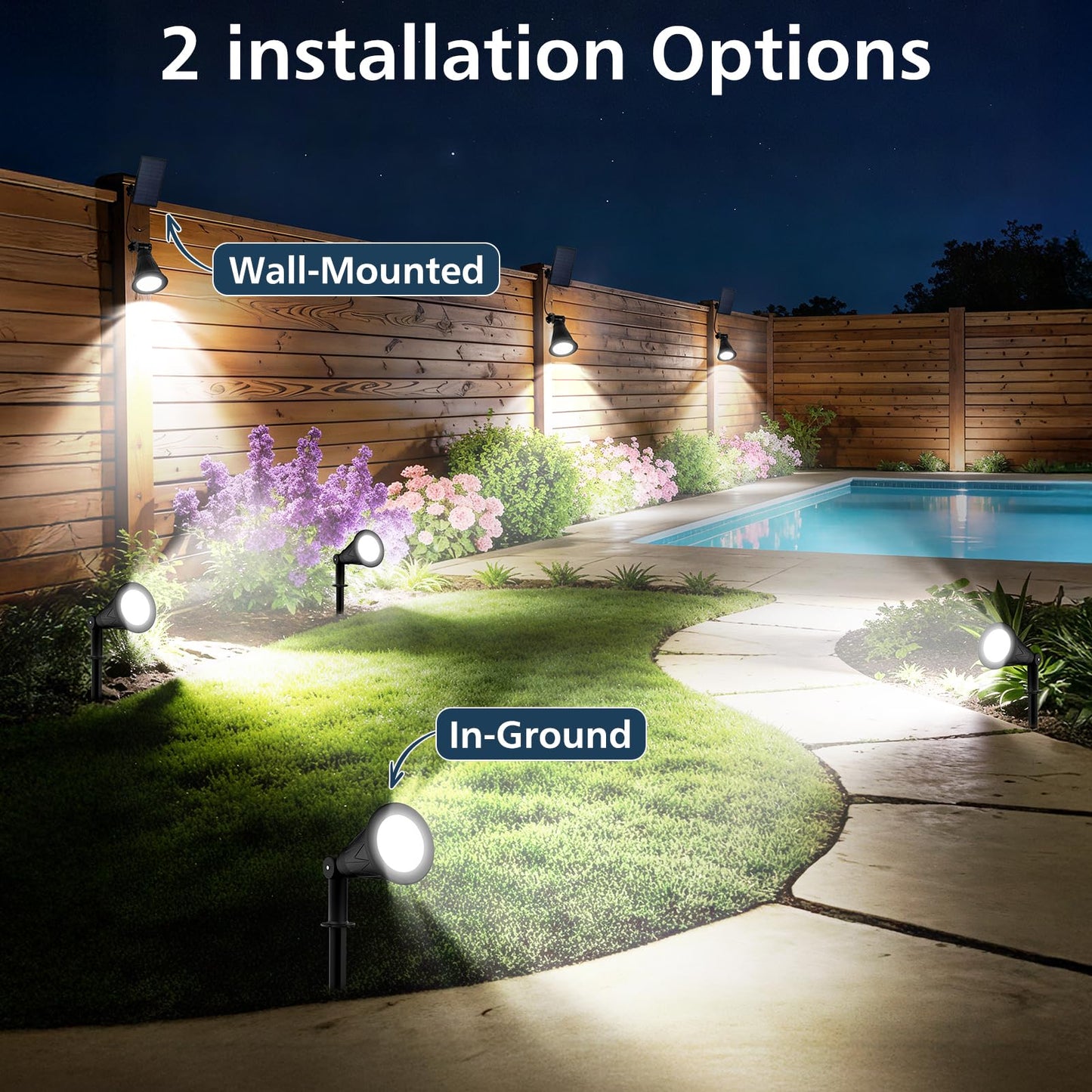 T-SUNUS Christmas Solar Powered LED Spot Light White 6000K, Separated Panel with 9.8ft Cable IP65 Waterproof Spotlights Outdoor Landscape Garden