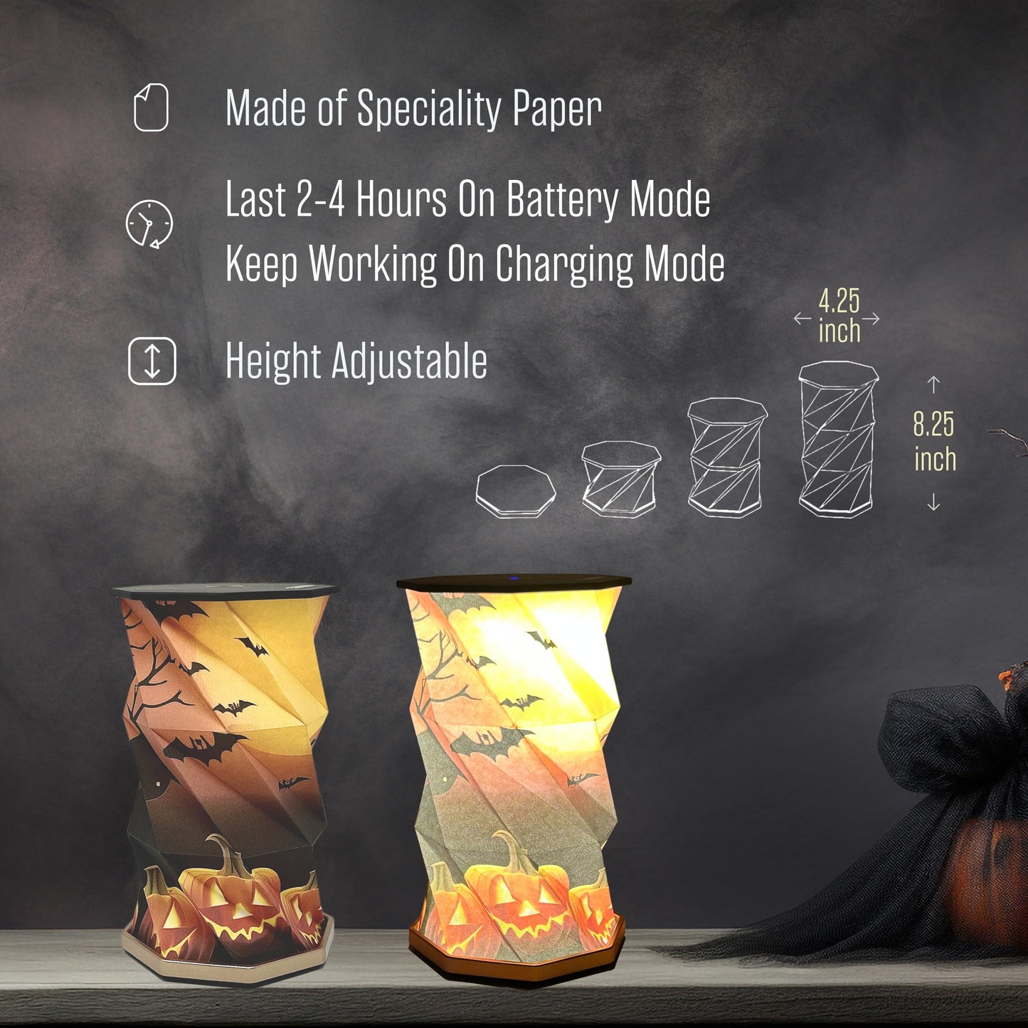Halloween Gifts for Women Adults - Rechargeable Night Light - Table Decorations - Light Up Paper Lantern LED Lights - Spooky Candle Lantern