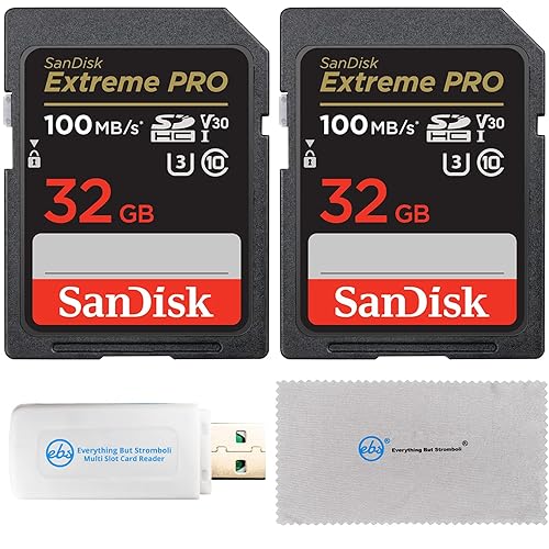 SanDisk 32GB Extreme Pro Memory Card (Two Pack) Works with Nikon D3400, D3300, D750, D5500, D5300, D500, AW130 Camera Bundle with Everything But